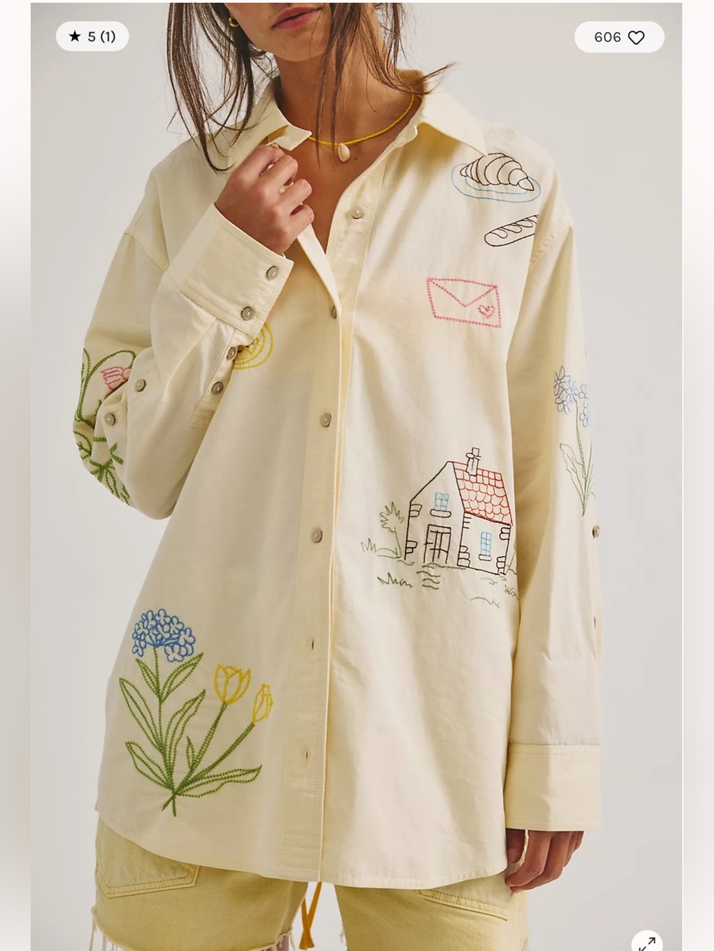 We The Free People Spring Villa Button Down Embroidered Cute Shirt Top - Picture 3 of 7